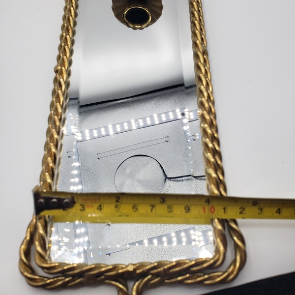 Vtg Beveled Edge Mirror Wall Sconce Twisted Metal Frame - Picture 4 of 4